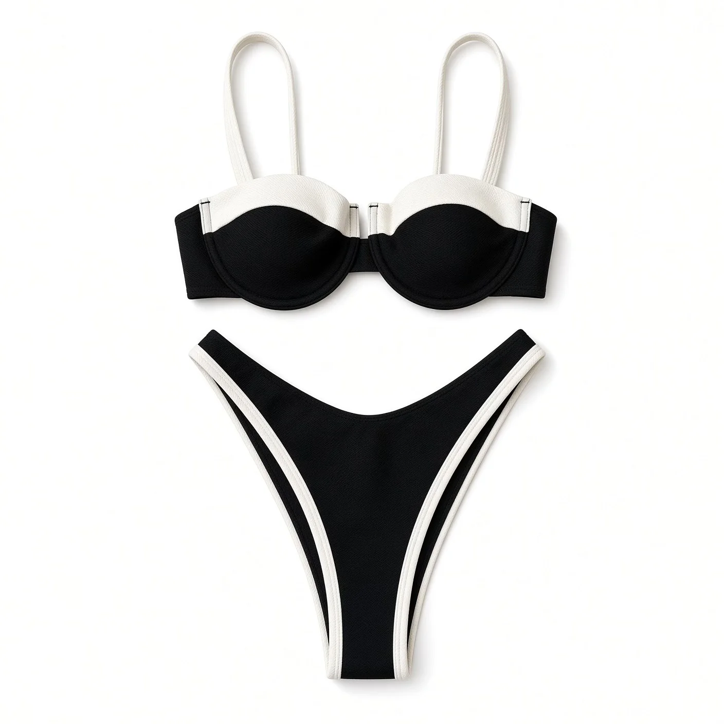 POSITANO Contrast Bandeau Bikini in Noir / Ivory